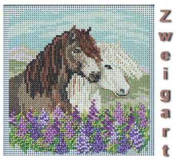 Сборка MH14-2415 "Исландские лошади" (Icelandic Horses) (канва голубая)