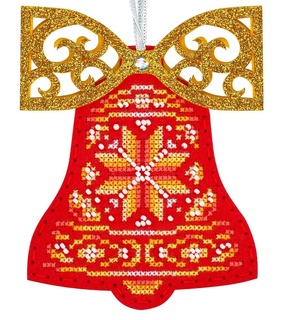 Красный колокольчик с бантом. Ёлочная игрушка (9*12 см) (перфорированный фетр)